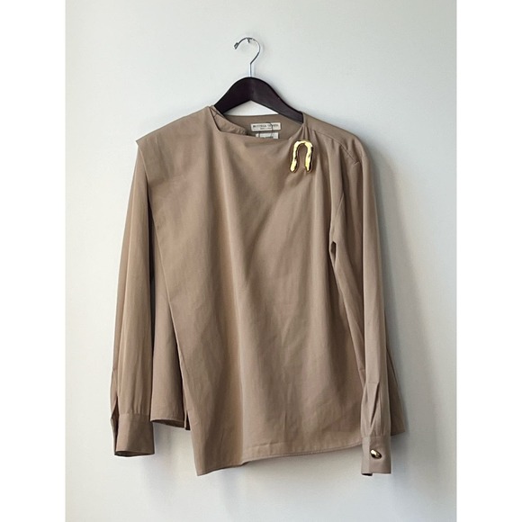 Bottega Venetta  Gabardine Wool Draped with Gold-Toned Blouse - Picture 1 of 4